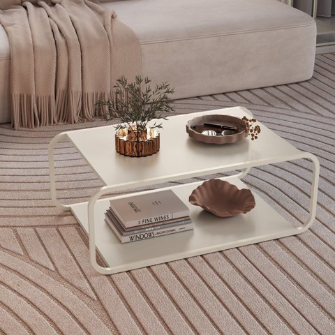 Mesa de Centro Orgânica 80cm com Pé Metal BP Luna Offwhite