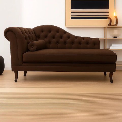 Recamier Divã Larissa 150cm Direito Suede:marrom/liso