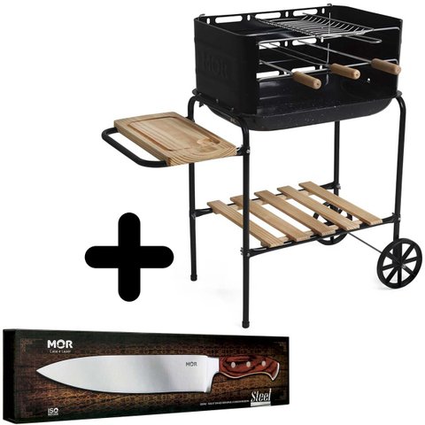 Kit Churrasco com Faca de Inox Cabo Madeira e Churrasqueira