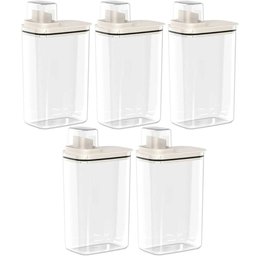 Kit 5 Dispenser de Sabão Líquido 2,3l Bege Tampa Medidora ou para Amaciante Detergente - 1