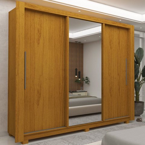 Guarda-Roupa Casal 3 Portas com 4 Gavetas com 1 Porta Espelho com Pés 100% MDF Roma