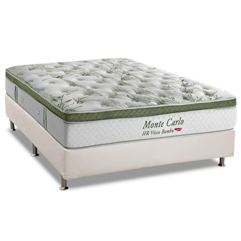 Cama Box Casal: Colchão Molas Ensacadas Herval Monte Carlo Visco + Base White(138x188)