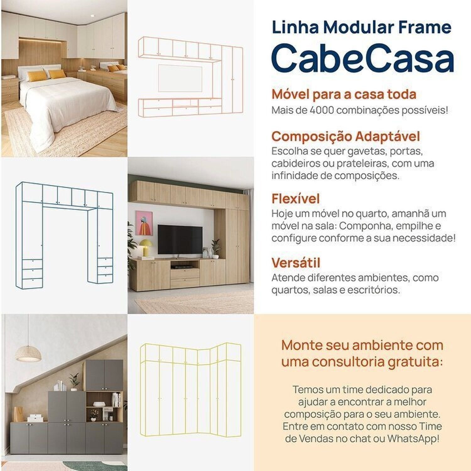Armário Baixo Módulo 70x60 2 Portas Frame CabeCasa MadeiraMadeira - 2