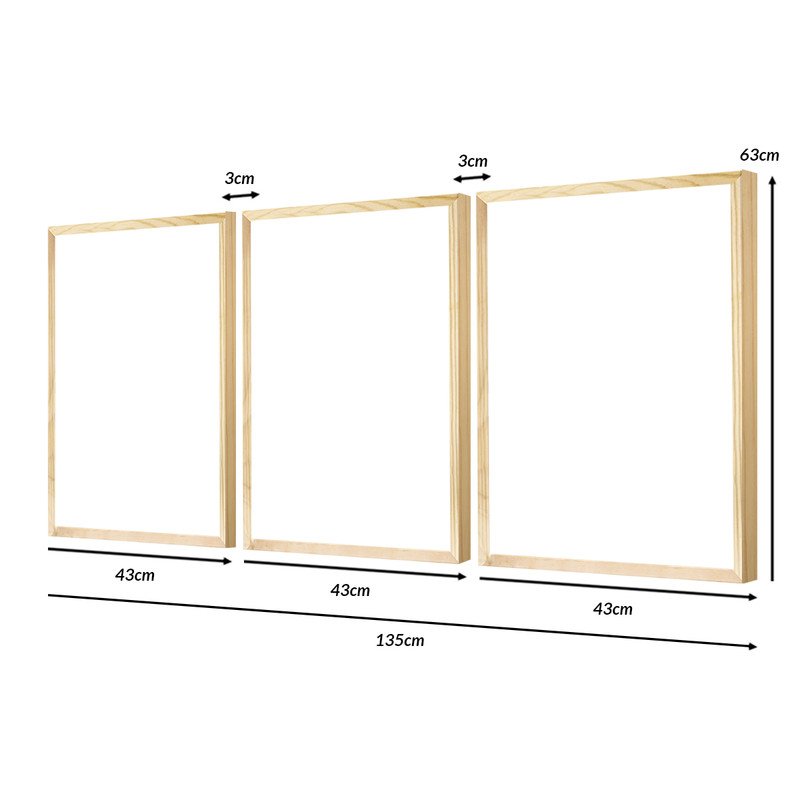 Kit 3 Quadros Decorativos  Geométrico Plantas Formas Degradê Arte Sala Quarto com Moldura - 4