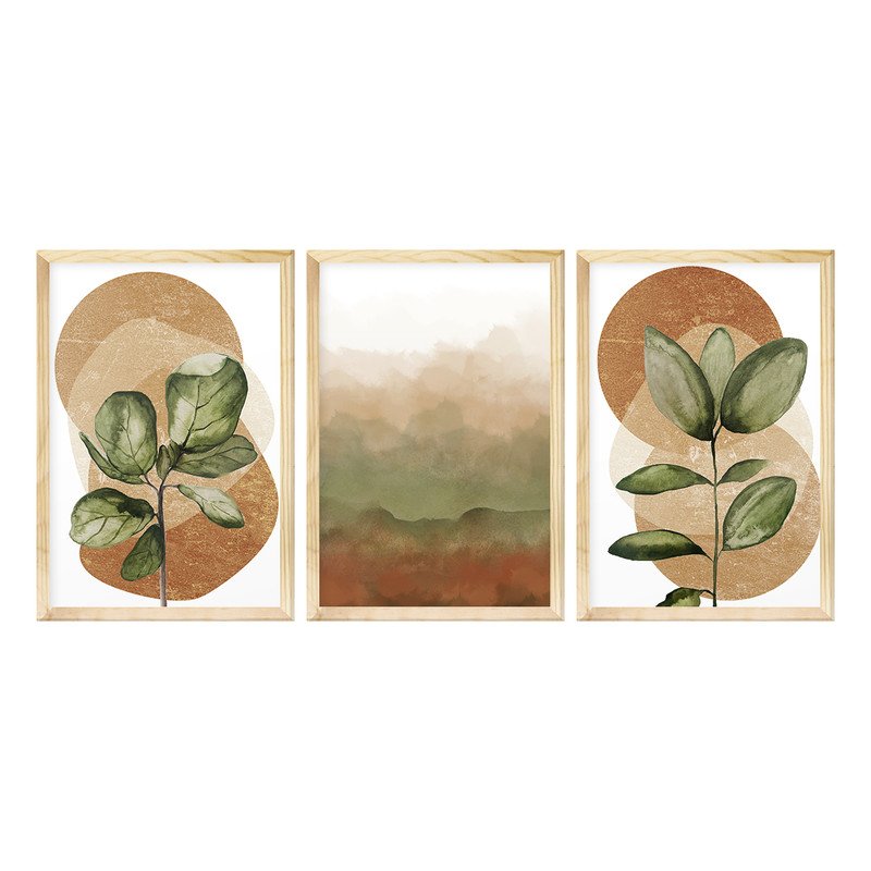 Kit 3 Quadros Decorativos  Geométrico Plantas Formas Degradê Arte Sala Quarto com Moldura - 2