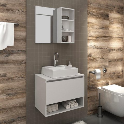 Gabinete de Banheiro com Cuba e Espelheira 60cm Multimóveis CR10096 Branco