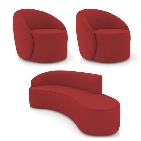 Sofá 4 Lugares Orgânico 220cm Morgan e 2 Poltronas Lua Veludo Marsala D03 - D’Rossi