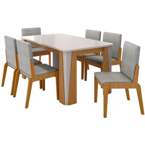 Kit Mesa de Jantar Opera com 6 Cadeiras Sinfonia em Linho Naturale/off White/cinza