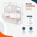 Ver imagem 2 de Beliche Solteiro Casinha Dos Sonhos com Varanda 2 Gavetas Madeira Maciça Branco e Rosa Housin