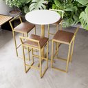 Ver imagem 1 de Jogo Mesa Alta Bistrô Redonda Branca 4 Banquetas Estofado Confort Industrial Dourado Don Castro Deco