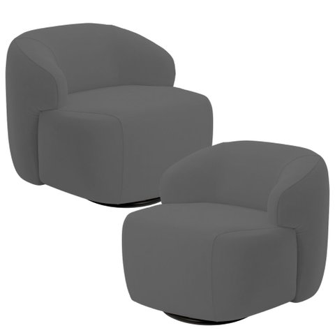 Kit 02 Poltronas Decorativa Orgânica Giratória para Sala Living Barolo L06 Veludo Grafite - Lyam Dec