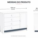 Ver imagem 3 de Cômoda para Quarto Infantil 4 Gavetas e Porta com Cabideiro Luna Branco/Neve/Azul Petróleo