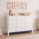 Ver imagem 1 de Cômoda para Quarto Infantil 4 Gavetas e Porta com Cabideiro Luna Branco/Neve/Azul Petróleo