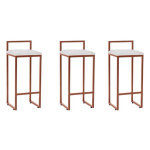 Kit 3 Banquetas Altas Industriais em Aço Dori Cobre Assento Suede Branco