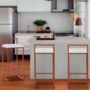 Ver imagem 2 de Kit 3 Banquetas Altas Industriais em Aço Dori Cobre Assento Suede Branco