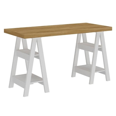 Mesa Escrivaninha Tampo Tamburato 4 Prateleiras 135x60 cm Olmo Branco Artany