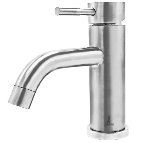 Torneira Misturador Monocomando Lorben Aço Inox Escovado Mesa Pia Bancada Bica Baixa Banheiro Lavató