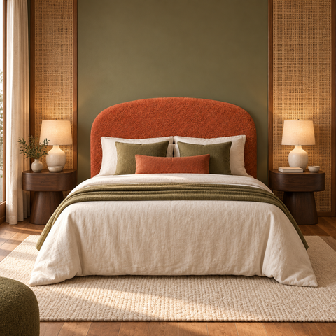 Cabeceira Casal 138cm Curva Estofada Bouclé Cama Box Fly:Terra Cota