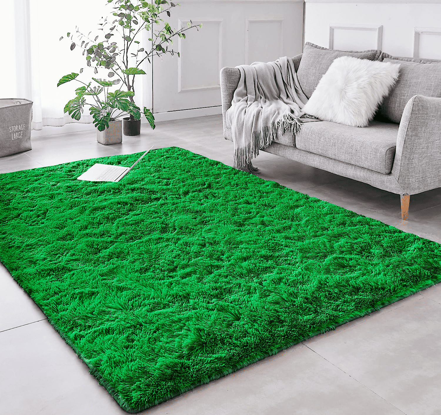 Tapete Saturs Shaggy Pelo Alto Verde  - 60 x 180 cm Tapete para Sala e Quarto - 1