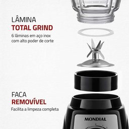 Liquidificador Mondial Turbo Glass 1400w L-1400gi Preto 127v - 5