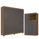 Ver imagem 1 de Guarda Roupa Casal 6 Portas Guarapuava e Cômoda 1 Porta 6 Gavetas Marabá Grafite Acetinado - Santos 