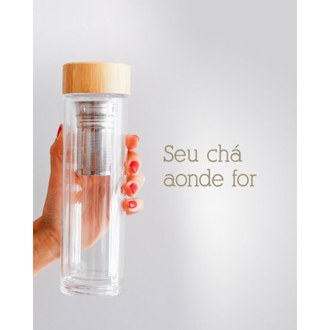 Garrafa de Vidro Duplo 450ml com Infusor para Chá Ah Natu Vidro Borossilicato