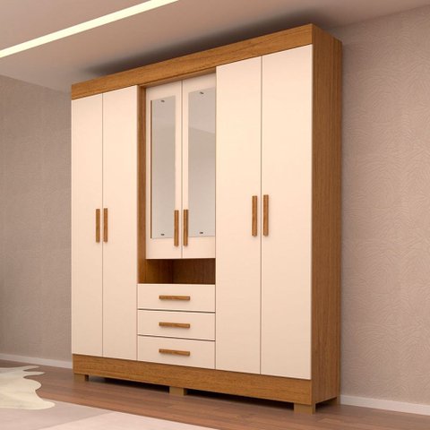 Guarda-roupa Casal Débora Capelinha 6 Portas 3 Gavetas com Espelho 100% Mdf Cinamomo/off White - Acp