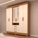 Ver imagem 1 de Guarda-roupa Casal Débora Capelinha 6 Portas 3 Gavetas com Espelho 100% Mdf Cinamomo/off White - Acp