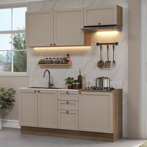 Armário de Cozinha Compacta 180 Cm Rustic/crema Vik Madesa 01