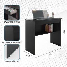 Escrivaninha para Quarto Pequena com Prateleira e Gaveta Vitoria - Preto - 6