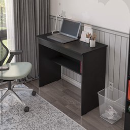 Escrivaninha para Quarto Pequena com Prateleira e Gaveta Vitoria - Preto - 2