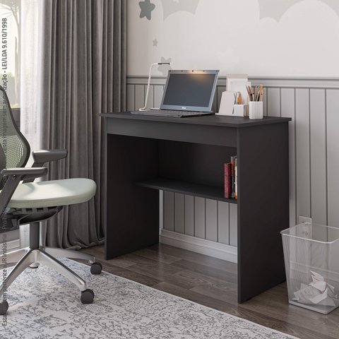Escrivaninha para Quarto Pequena com Prateleira e Gaveta Vitoria - Preto
