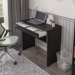 Escrivaninha para Quarto Pequena com Prateleira e Gaveta Vitoria - Preto - 3