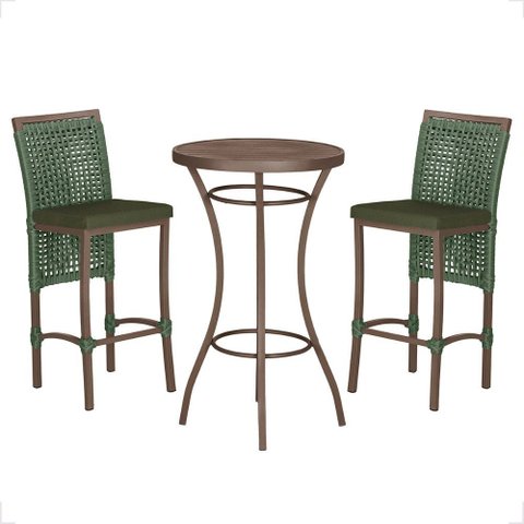 Mesa Bistro e 2 Banquetas Roma Marrom Corda Náutica 13 Trama Original