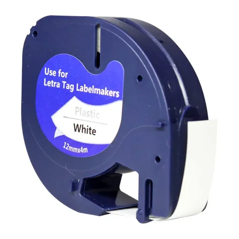 Fita para Rotulador Compatível com Dymo 91201 12mm X 4m Plástica Branco / Preto para Lt-100h Lt-100t