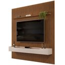 Ver imagem 2 de Painel para Tv 75 Pol Ripado com Bancada Suspensa 250x240cm Pratisk D04 Freijó/off White - Mpozenato