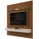 Ver imagem 1 de Painel para Tv 75 Pol Ripado com Bancada Suspensa 250x240cm Pratisk D04 Freijó/off White - Mpozenato