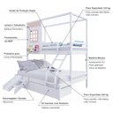 Ver imagem 3 de Beliche Casinha Reta Casal/ Solteiro com 02 Gavetas e Escorregador Madeira Maciça Branco/ Rosa