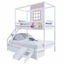 Ver imagem 2 de Beliche Casinha Reta Casal/ Solteiro com 02 Gavetas e Escorregador Madeira Maciça Branco/ Rosa