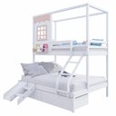 Ver imagem 5 de Beliche Casinha Reta Casal/ Solteiro com 02 Gavetas e Escorregador Madeira Maciça Branco/ Rosa