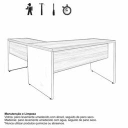 Mesa Escritório em L 1,70m + Mesa Auxiliar S/ Gavetas Nogal Sevilha/preto - 4