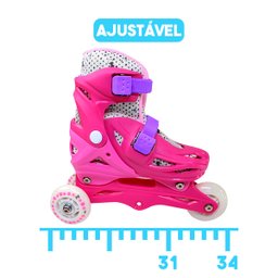 Patins Infantil Tri-line 2X1 Feminino Princesas Disney e Minnie 31-34 - Rosa - 2