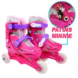 Patins Infantil Tri-line 2X1 Feminino Princesas Disney e Minnie 31-34 - Rosa - 1