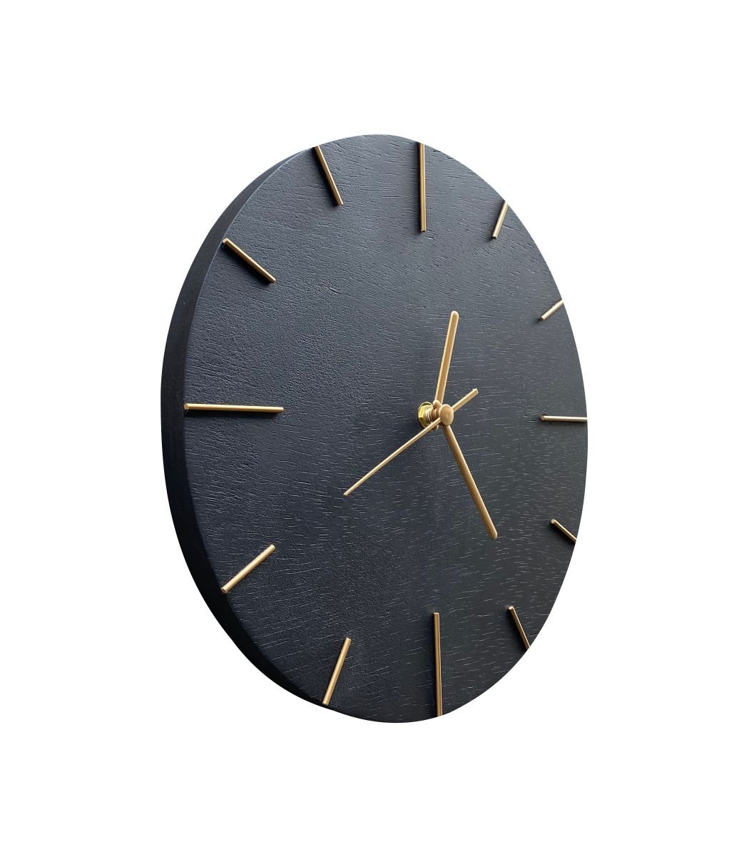 Relógio de Parede Preto com Ponteiros Dourado 30cm
