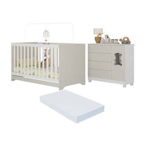 Berço Americano 3 em 1 com Colchão Incluso e Cômoda 1 Porta 4 Gavetas Fofura Multimóveis Mp4732
