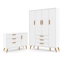 Ver imagem 1 de Jogo de Quarto Infantil Retrô Guarda Roupa 4 Portas e Cômoda com Porta Branco Soft/Eco Wood - Matic