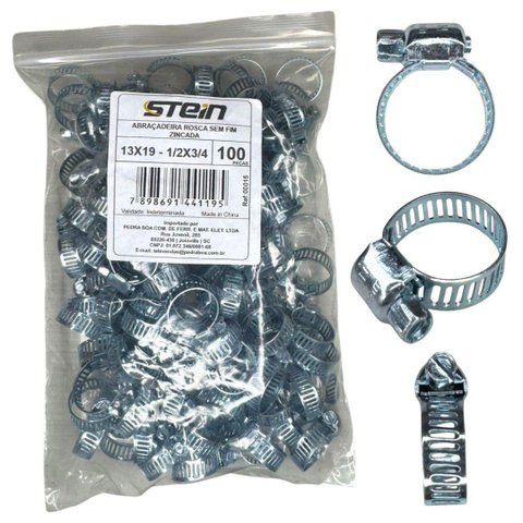 Kit 100 Abraçadeiras Rosca sem Fim Galvanizada 13mm X 19mm 1/2x3/4"