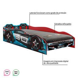Cama Infantil Carro Tornado Plus Preto Azul Pura Magia - 3
