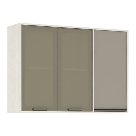 Armário Aéreo de Cozinha 120 Cm 1 Porta Fechada 2 Portas com Vidro Reflecta Linea Luciane Móveis