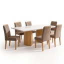Ver imagem 2 de Conjunto de Mesa de Jantar 6 Lugares Isla Tampo de Vidro 160x80cm Cinamomo e Off White